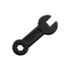 Black wrench with an open end and a hexagonal box end, isolated on a white background, used for tightening or loosening nuts and bolts.
