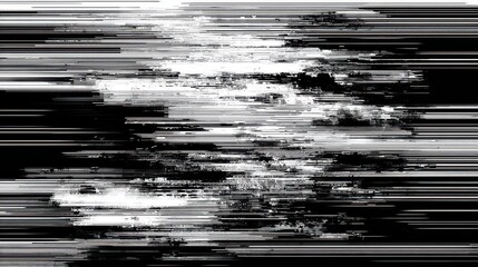 Stunning photo of abstract distorted black white motion glitch overlay effect distress texture. Monochrome interlaced digital background. Futuristic striped glitched grunge.