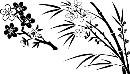 Elegant oriental floral bamboo composition illustration
