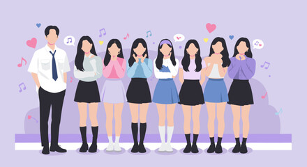 Obraz premium Group of friends having fun at a music-themed event graphic illustration playful environment digital art. Vector illustration