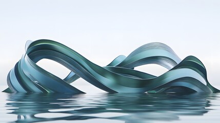 Abstract Teal Wave Sculpture Floating on Water Minimalist 3D Render