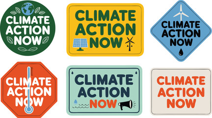 Obraz premium Climate Action Now Diverse EcoFriendly Symbols Representing Sustainability, Renewable Energy, and Environmental Advocacy for Urgent Change