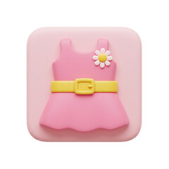A charming, three-dimensional rendering showcases a delightful pink dress, accentuated by a yellow belt and a delicate floral embellishment, set against a soft pink backdrop.
