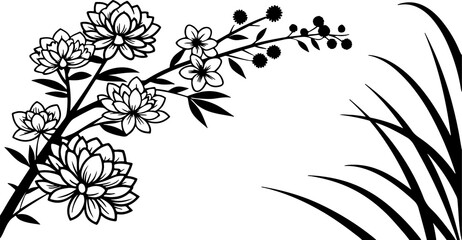 Black and white bamboo tree with floral branch vector