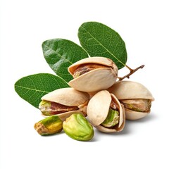 A bunch of tasty Pistachios with Green Leaves, Perfect for Healthy Snacking 