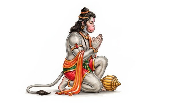 Hanuman in meditative pose with folded hands representing reverence and devotion