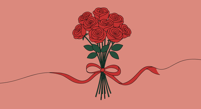 Romantic rose bouquet floral arrangement digital art soft background artistic perspective love concept. Vector illustration