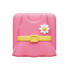 A charming rendering showcases a delightful pink dress, complete with a yellow belt and a decorative flower, set against a dark background, offering a playful aesthetic.
