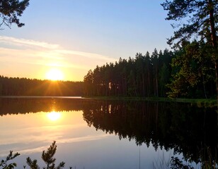 Sunset over a lake, peaceful scene