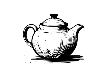 Porcelain teapot hand drawn vector illustration