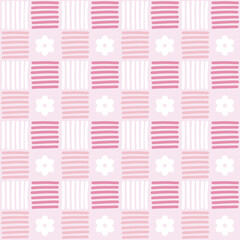checkered floral pattern in pink and white