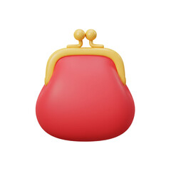 Obraz premium A vibrant, three-dimensional rendering of a classic coin purse, showcasing a soft, rounded shape and a secure clasp, representing financial security and savings in a digital illustration.