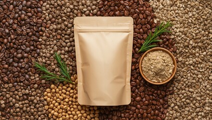 Natural organic seeds and herbal product packaging for health and wellness