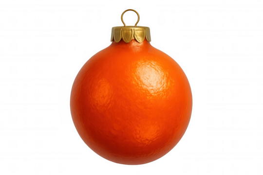 Glossy orange christmas ball ornament hanging, isolated on transparent background, perfect for holiday projects