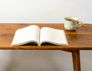 Open Book and Tea Cup on Wooden Table - A Moment of Relaxation and Inspiration