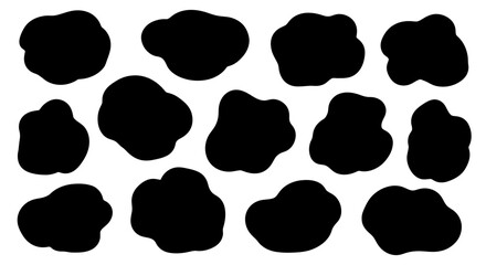 Collection of Abstract Black Blot Silhouettes on White Background for Graphic Design Elements, Texture Overlays, and Creative Projects.