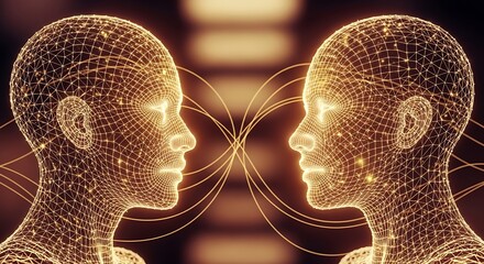 Two digital faces in profile, connected by lines