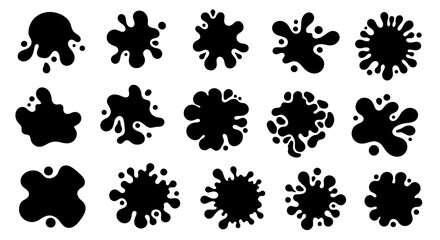 Collection of Black Ink Splatters and Blobs for Artistic Design Projects, Ideal for Creative Layouts, Backgrounds, and Decorative Elements in Graphic Design