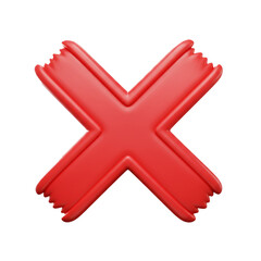 Fototapeta premium A vibrant, three-dimensional rendering showcases a bold, crimson-colored cross symbol, meticulously crafted with textured edges against a stark, black backdrop, conveying rejection.