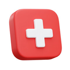 Obraz premium A vibrant, three-dimensional rendering showcases a white cross prominently displayed against a vivid red backdrop, symbolizing concepts of aid and support.