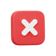 Obraz premium A vibrant rendering showcases a red square with a white '' symbol, representing cancellation, error, or a negative concept, isolated against a dark backdrop.