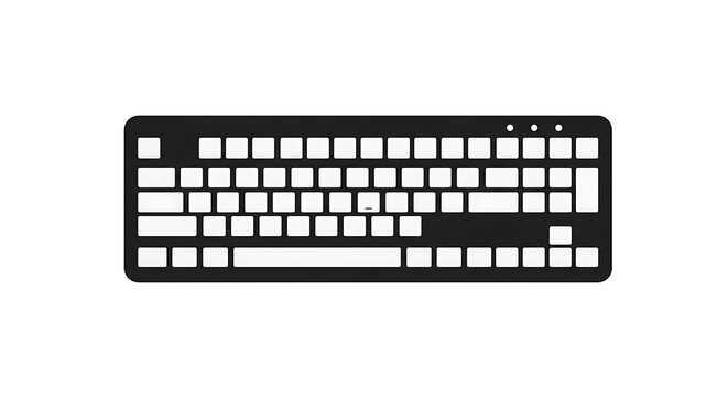 Sleek and minimalist black computer keyboard with white keys, a modern input device for efficient digital work and technology connection, isolated on a clean white background