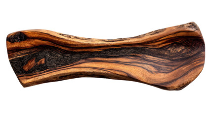 Close-up of a curved wooden serving dish.