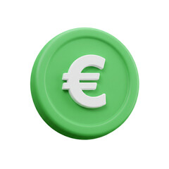 Fototapeta premium A vibrant green rendered coin featuring the prominent white Euro currency symbol, representing digital finance and economic value.
