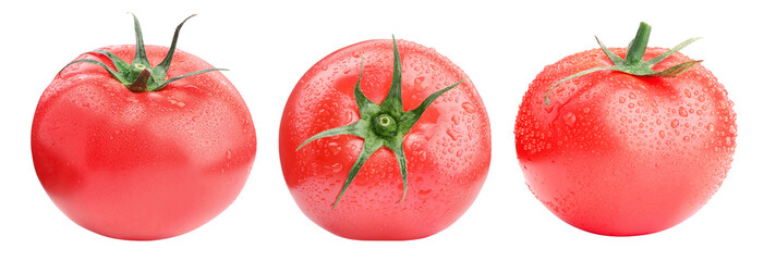 Fresh ripe tomatoes isolated on white, set