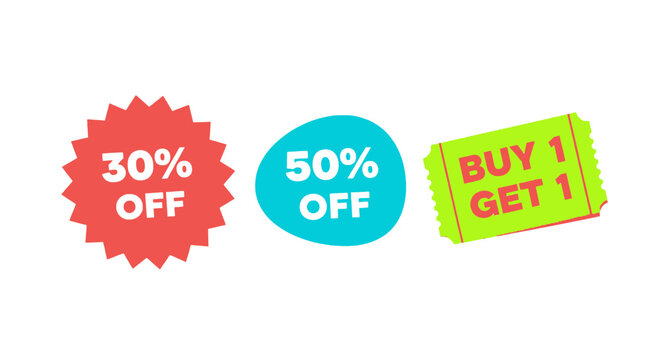 Exciting retail sale promotion featuring 30 percent off, 50 percent off, and buy one get one free deal to maximize customer savings