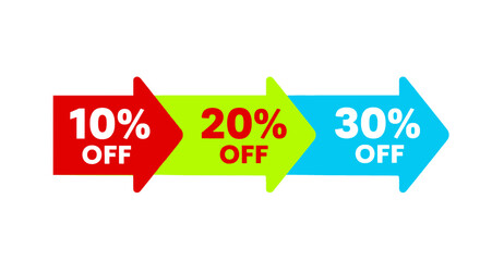 Bold savings arrow showing 10, 20, and 30 percent off offers, perfect for eye-catching sale promotions and boosting retail revenue