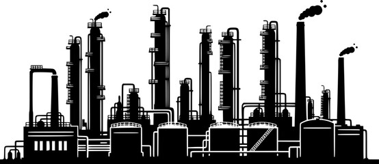 Obraz premium Silhouette Industrial Refinery Plants Vector Illustration