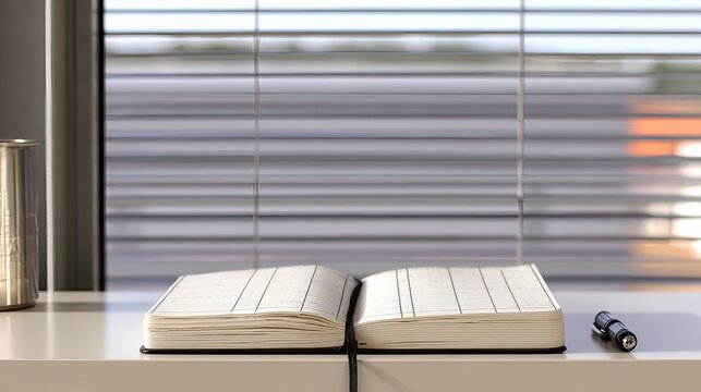 Open Notebook on Desk by Window - Minimalist Workspace