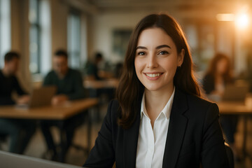 Fototapeta premium Portrait of smiling businesswoman in office professional headshot