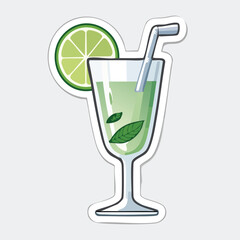 A refreshing green cocktail with lime slice, mint leaves, and a straw in a tall glass.