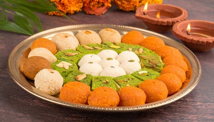 Delicious Indian Sweets Assortment on a Platter