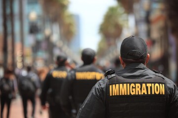 Immigration officers walking on a city street