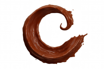 Swirling chocolate splash forming the letter c, isolated on transparent background, ideal for food and beverage advertising
