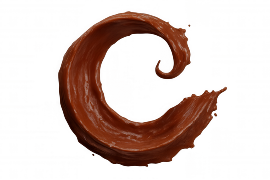 Swirling chocolate splash forming the letter c, isolated on transparent background, ideal for food and beverage advertising
