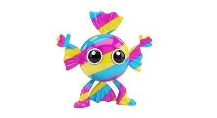 Obraz premium Whimsical striped candy character with an expressive face and cheerful disposition, a delightful sweet treat icon ready for playful adventures