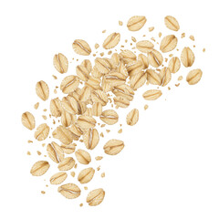 Rollicking oat flakes burst into a dynamic, appetizing splash, showcasing their wholesome texture and natural golden hue.