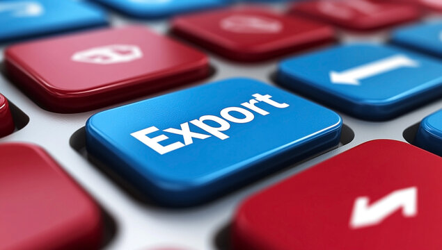 Global Business Concept: Sharp Focus on a Vibrant Blue Export Key on a Modern Keyboard.