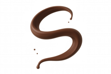 Chocolate splash creating dynamic s-curve, swirling with creamy texture against clear backdrop, ideal for beverage marketing visual