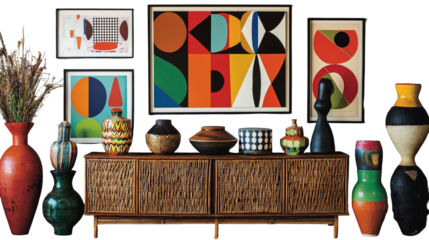 Stylish wooden chair next to a sideboard in a modern living room