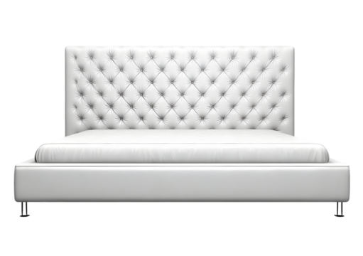 White tufted headboard bed.