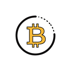 Obraz premium Minimalist Bitcoin cryptocurrency icon featuring a golden B symbol inside a dashed black circular frame.
