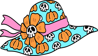 Summerween Hat with Pumpkins and Skulls Cartoon