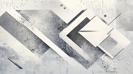 Monochrome geometric design with grunge texture and angular shapes