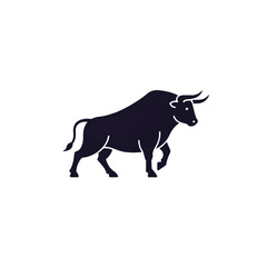 Powerful dark bull silhouette in a walking pose a minimalist icon with simple line art details.