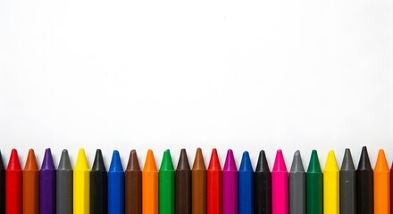 Vibrant Crayons in a Row on a White Background Showcasing Colorful Creativity and Fun.